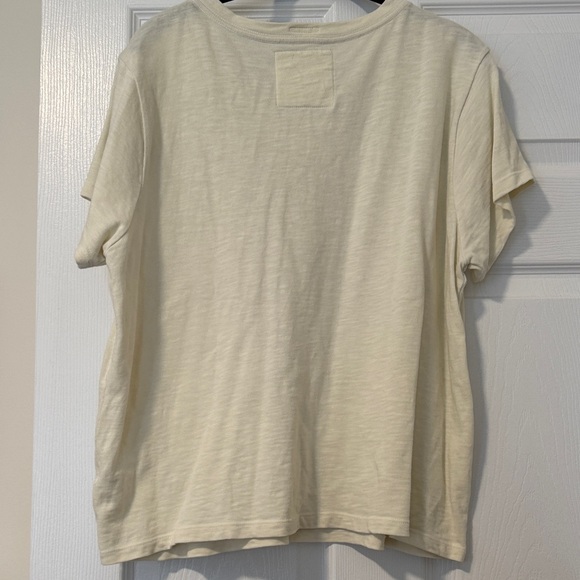 Mother Denim Cream/Butter Yellow Graphic T-Shirt with Orange Print Women Size XL - Picture 5 of 9
